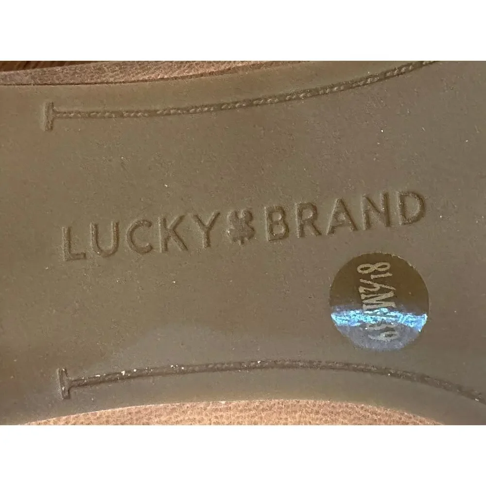 Lucky Brand Joal Peep Toe Leather Booties Women’s 8.5M Tan Block Heel Shoes